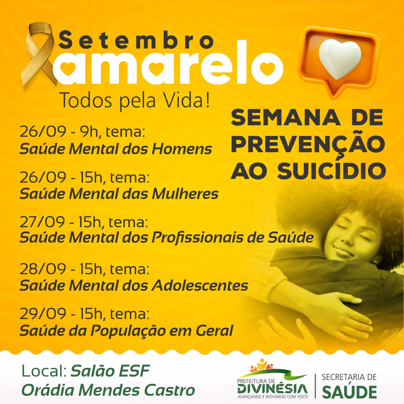SETEMBRO AMARELO: Saúde promove semana de conscientização contra o suicídio